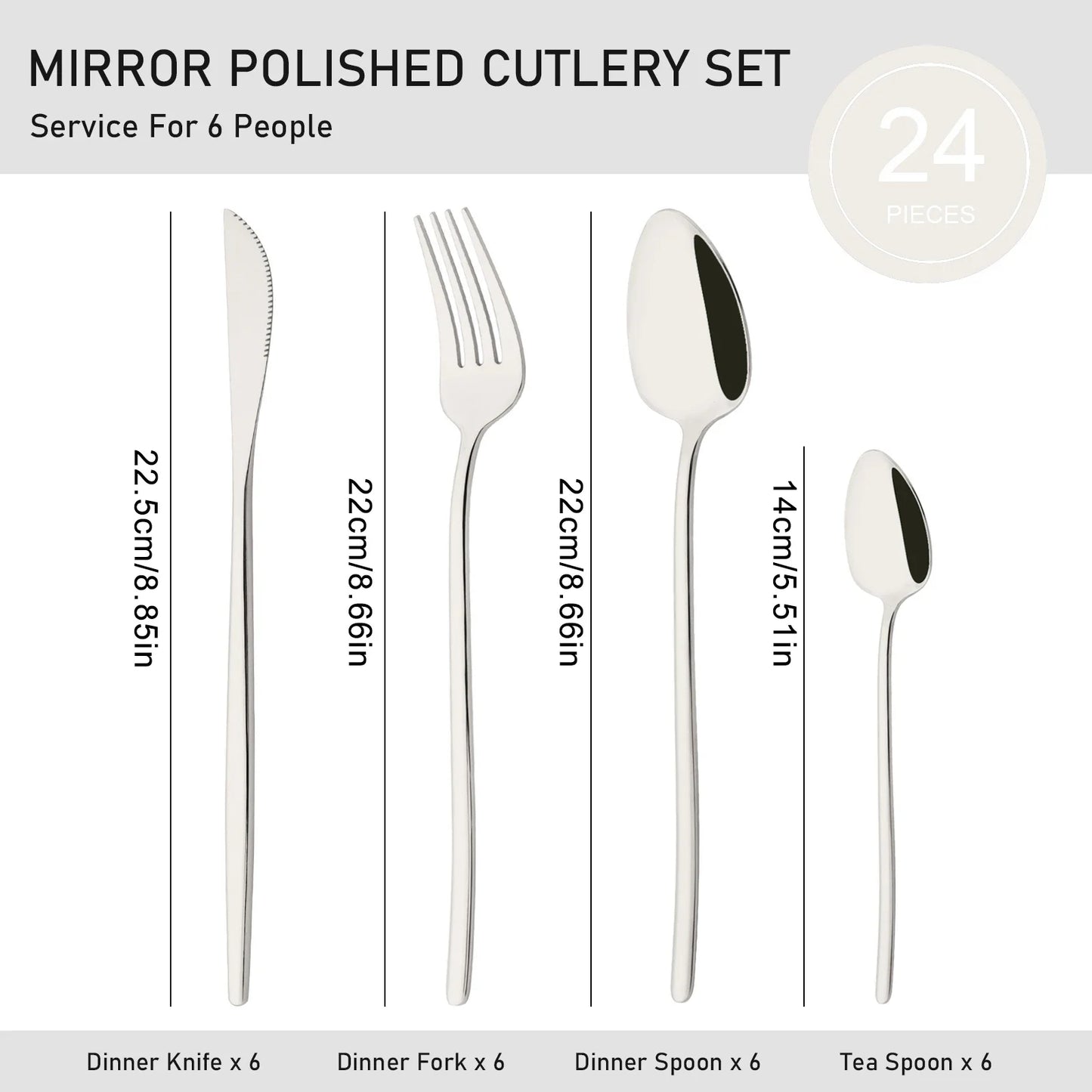 24Pcs Stainless Steel Flatware Cutlery Set Luxury Silver Dinnerware Dinner Knife Fork Spoon Reusable Polished Utensils For Home