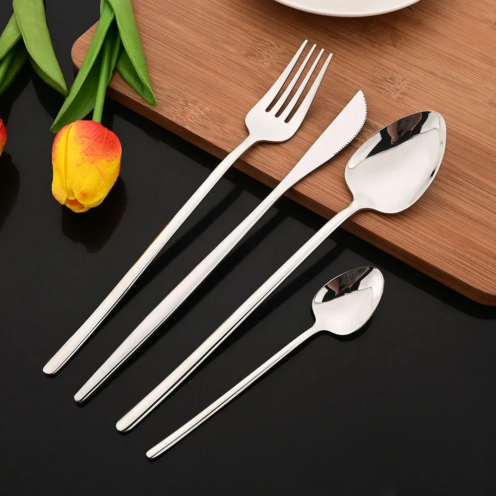 24Pcs Stainless Steel Flatware Cutlery Set Luxury Silver Dinnerware Dinner Knife Fork Spoon Reusable Polished Utensils For Home