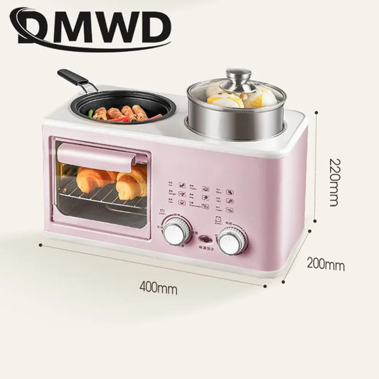 Household  Electric 3 in 1 Breakfast Machine Bread Toaster Oven Omelette Frying Pan Hot Pot Boiler Food Steamer Pasta Cooker EU