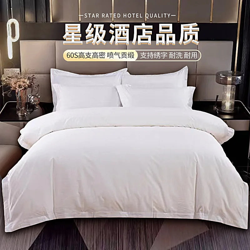 Hotel linen, guesthouse, pure cotton white four piece set, five-star hotel, pure cotton four piece set, duvet set, bed sheet bat