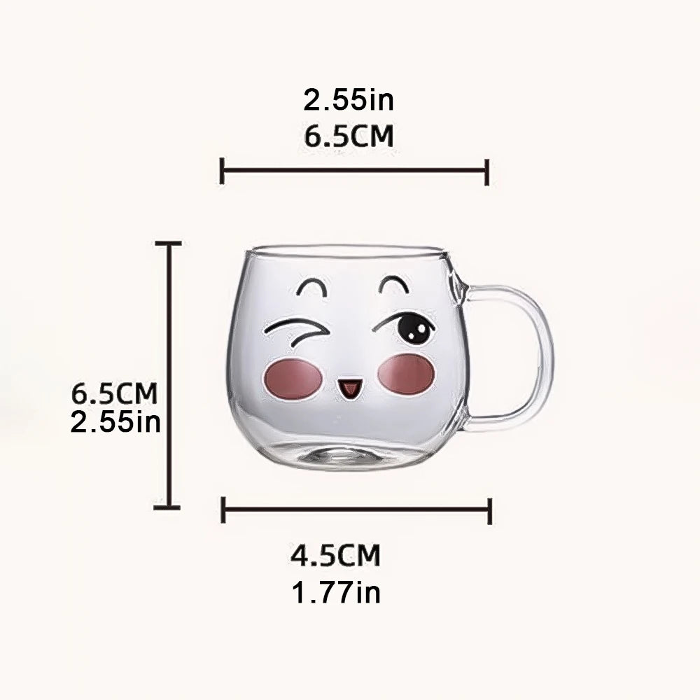 200ml Cartoon Glass Mug Cute Expression Coffee Mug Yogurt Tea Milk Lemon Juice Coffee Water Cup Heat Resistant Household Cups