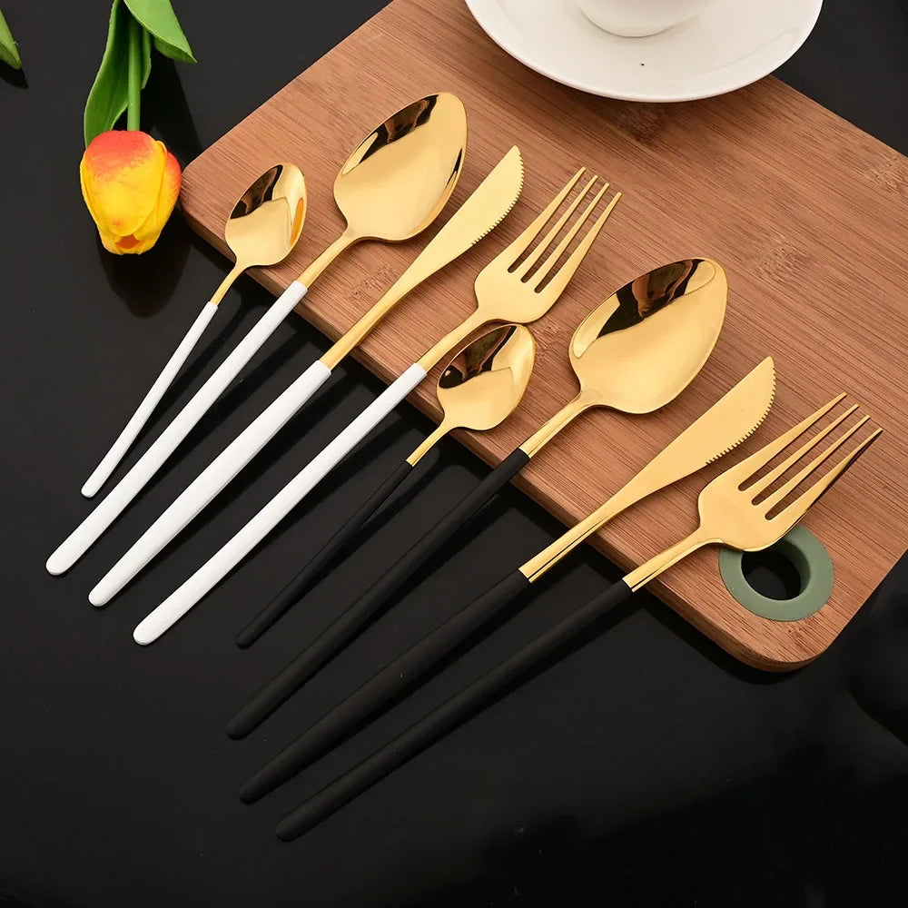 24Pcs Stainless Steel Flatware Cutlery Set Luxury Silver Dinnerware Dinner Knife Fork Spoon Reusable Polished Utensils For Home